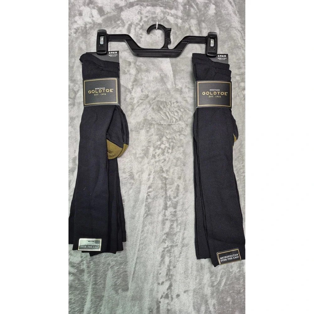 Two Goldtoe Metropolitan Over The Calf Dress Socks 3 Pair Black Size 6-12.5 101H